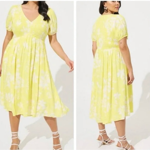 torrid Dresses & Skirts - Torrid Emma Mini Swiss Dot Yellow Floral Dress. Size 1.